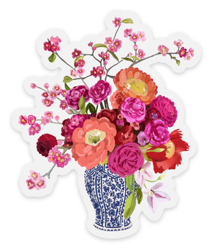 Vinyl Sticker; Clear Bouquet in Blue and White Vase