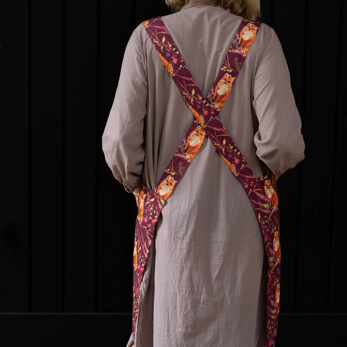 Smock Apron; Fox in plum