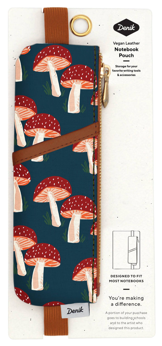 Notebook Pouch; Navy Mushroom (Embroidered, Vegan Leather)