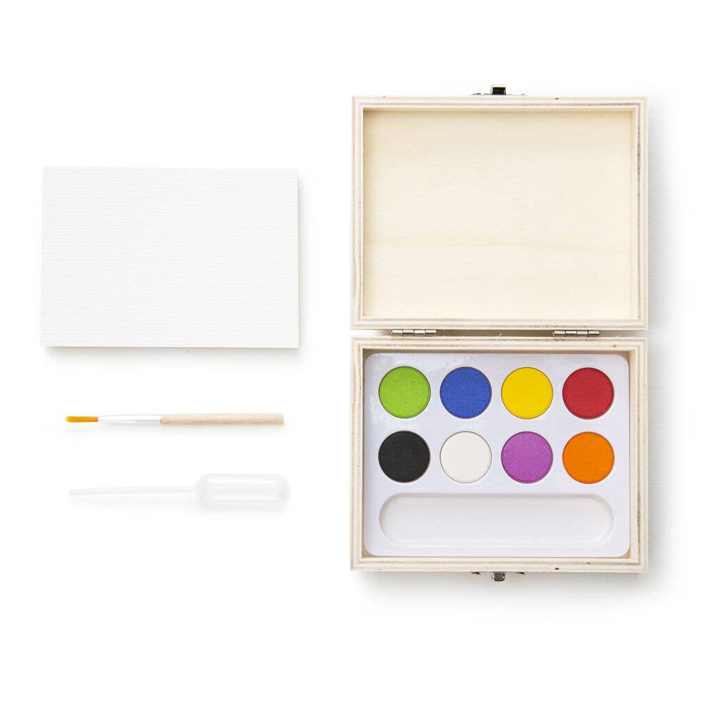 Watercolor Paint Set; Paint Your Own Landscape (Wooden, On-The-Go Mini Watercolor Paint Set)