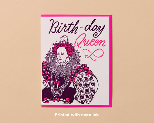 Birthday Card; Birthday Queen (Letterpress Card - Girly, Bow)