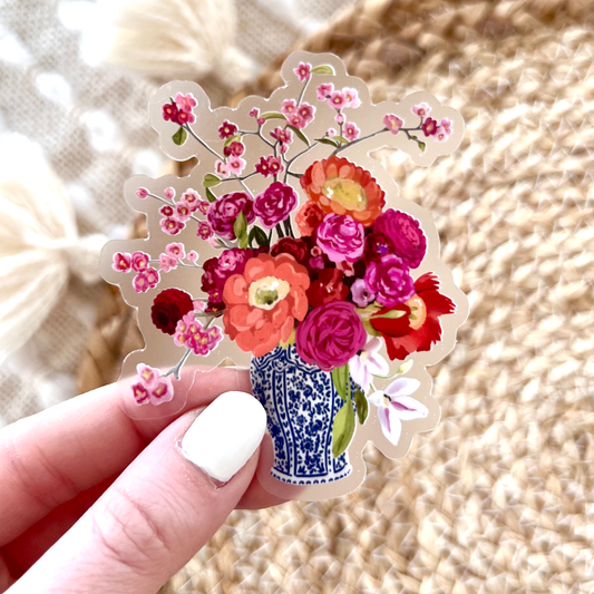 Vinyl Sticker; Clear Bouquet in Blue and White Vase