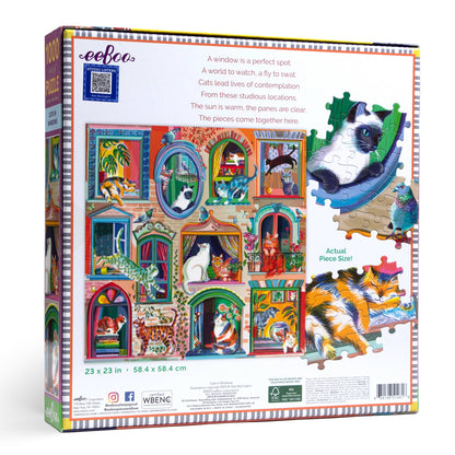Eeboo 1000 Piece Square Puzzle; Cats in Windows