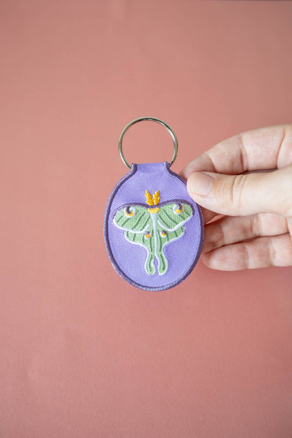 Embroidered Keychain; Luna Moth
