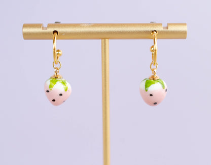 Earrings; Strawberry Hoop: Pink (Gold) By Jill Makes