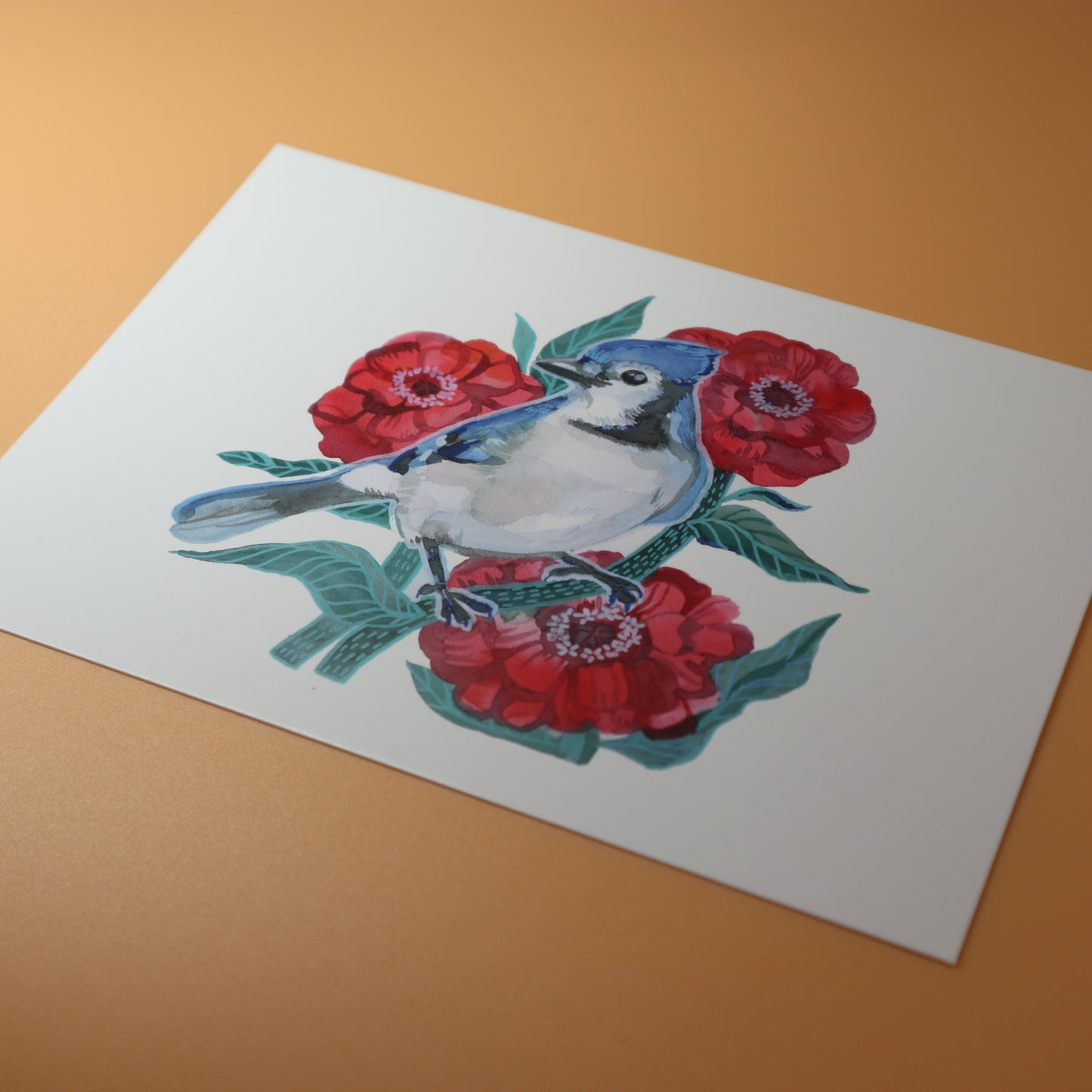 Art Print; Blue Bird Among Flowers (5x7") - Made By Shellie