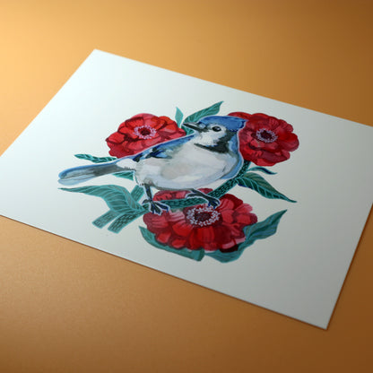 Art Print; Blue Bird Among Flowers (5x7") - Made By Shellie