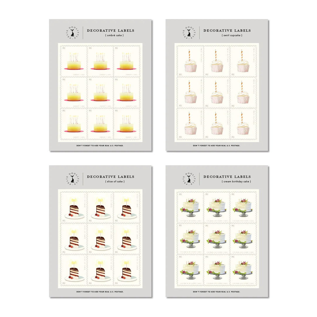 Decorative Label Set; Birthday Cakes (36 Labels)