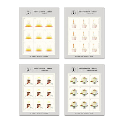 Decorative Label Set; Birthday Cakes (36 Labels)