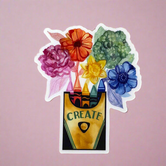 Vinyl Sticker; Create Flower Crayon Box - Made by Shellie