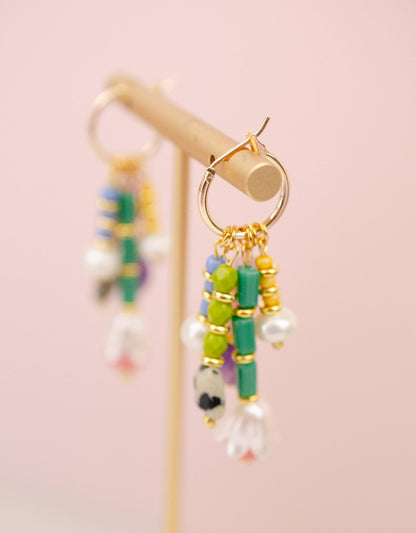 Earrings; Pastel Charm Dangle By Jill Makes (Gold, Handmade)
