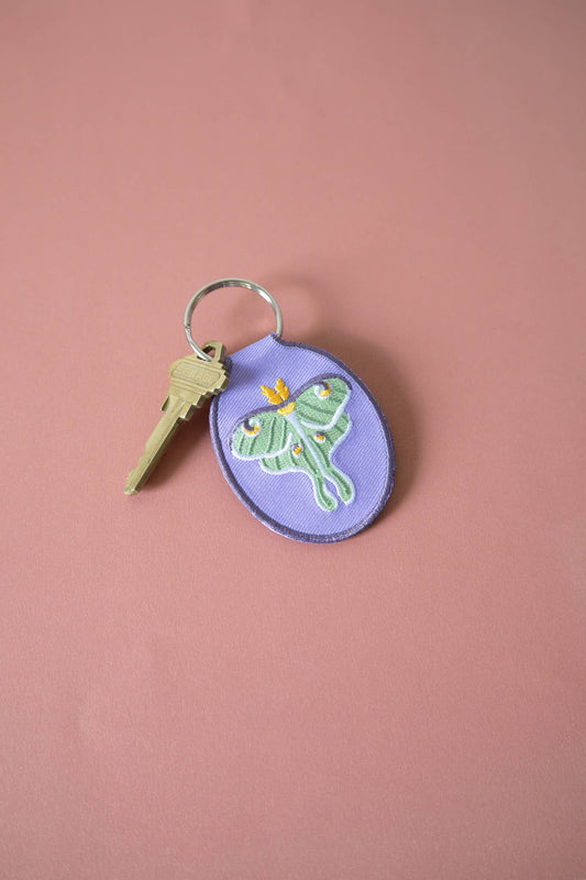 Embroidered Keychain; Luna Moth