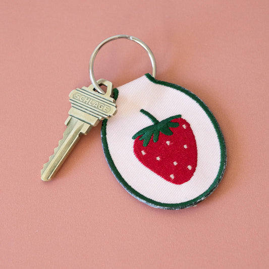 Embroidered Keychain; Strawberry