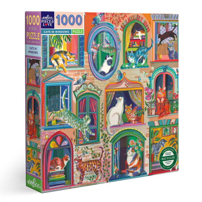 Eeboo 1000 Piece Square Puzzle; Cats in Windows