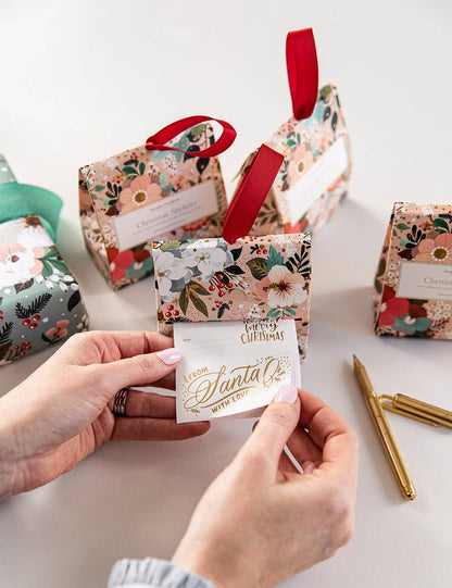 Christmas Stickers On A Roll; Floral Fields (40 Pack, Gold Foil)
