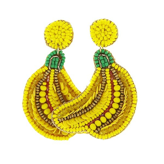 Beaded Earrings; Seed Bead Bananas By Viola