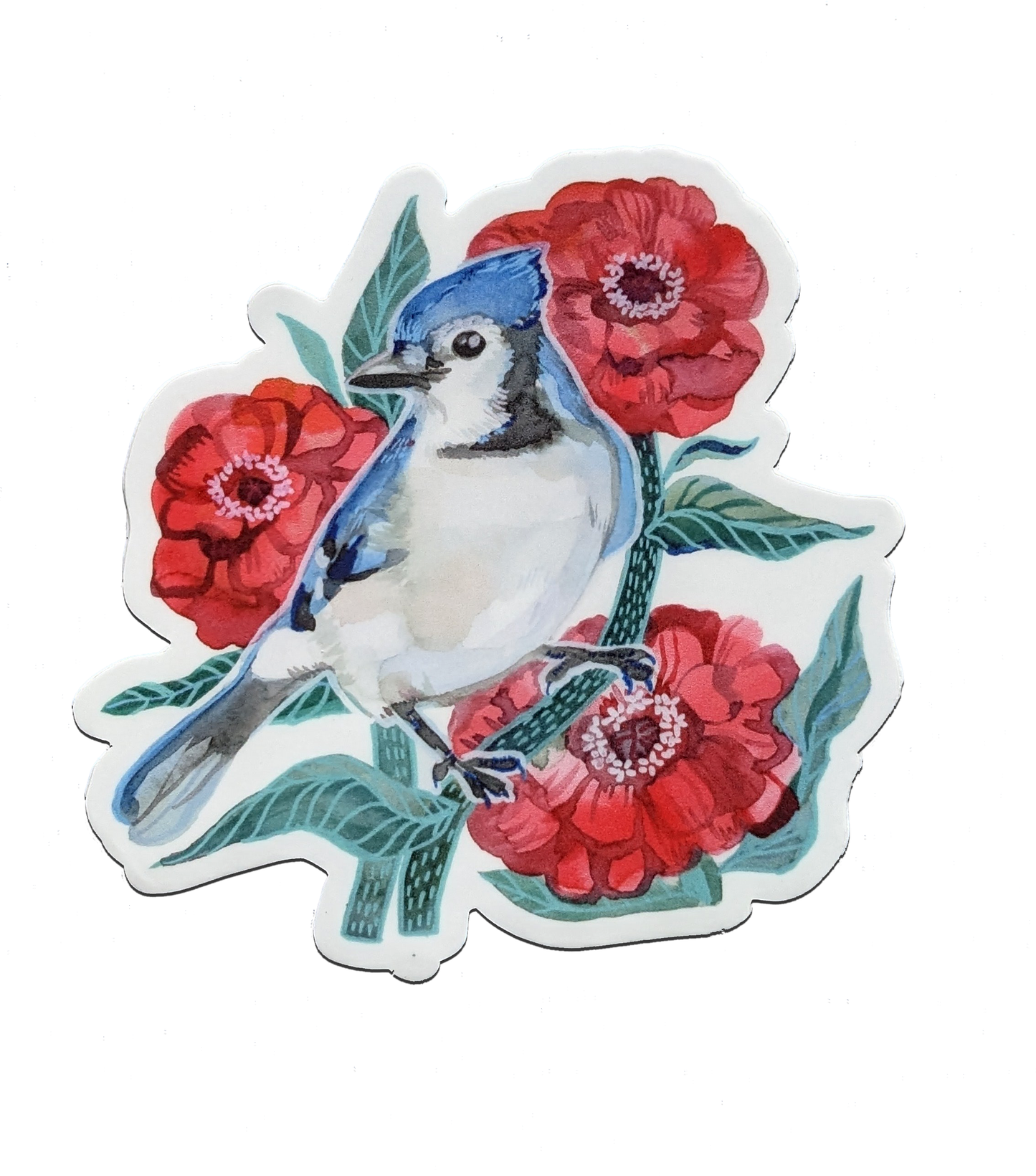 Art Print; Blue Bird Among Flowers (5x7") - Made By Shellie