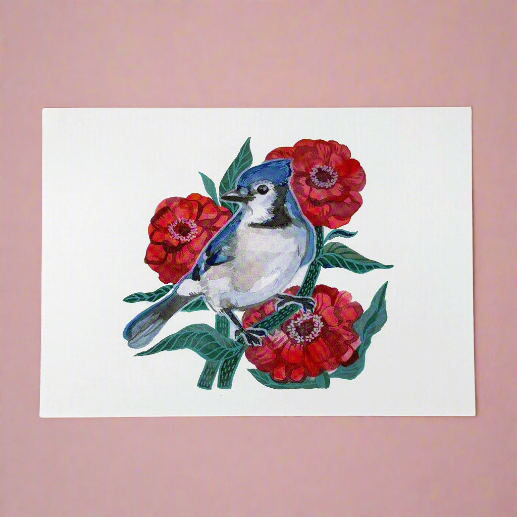 Art Print; Blue Bird Among Flowers (5x7") - Made By Shellie