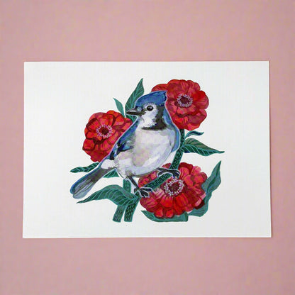 Art Print; Blue Bird Among Flowers (5x7") - Made By Shellie