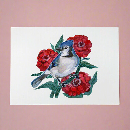 Art Print; Blue Bird Among Flowers (5x7") - Made By Shellie