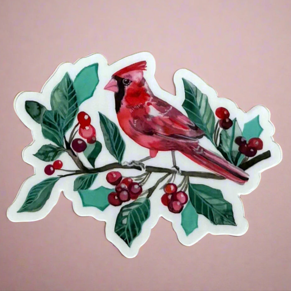 Vinyl Sticker; Cardinal in Berries - Made By Shellie
