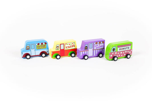 Pull Back Food Trucks; 4 Options (Wooden)