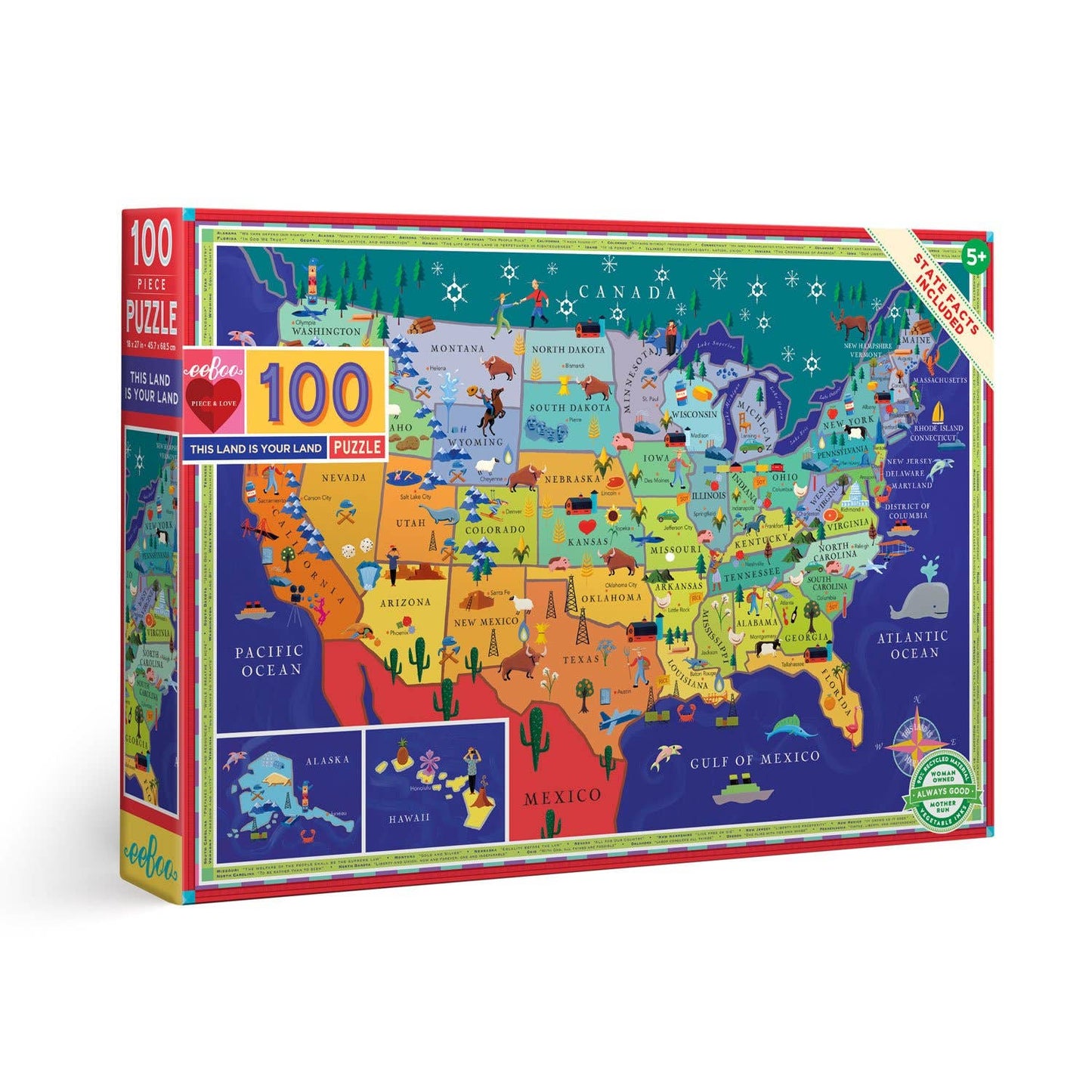 Eeboo Jigsaw Puzzle; This Land is Your Land (100 Piece)