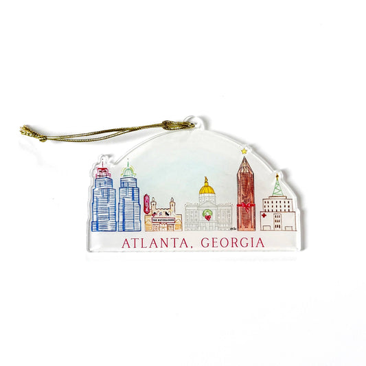 Ornament; Atlanta, Georgia (Red Font, Acrylic)