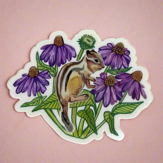 Vinyl Sticker; Chipmunk in Daisies - Made By Shellie