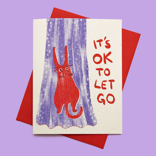 Greeting Card; It's OK To Let Go Cat (Risograph Card)
