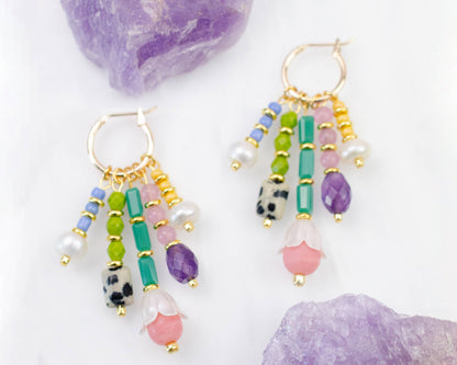 Earrings; Pastel Charm Dangle By Jill Makes (Gold, Handmade)