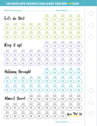 My 100 Envelope Savings Challenge Binder