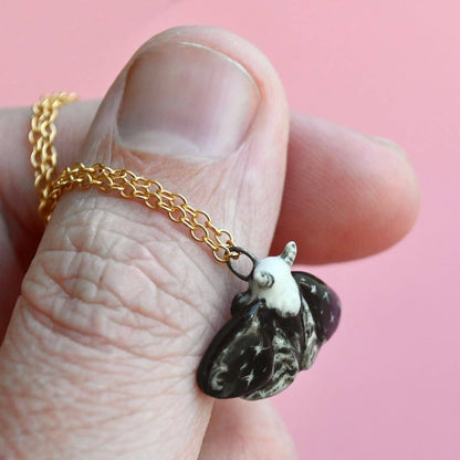 Necklace; Dream Moth By Camp Hollow (Hand-Painted Porcelain, 24k Gold Steel Chain)