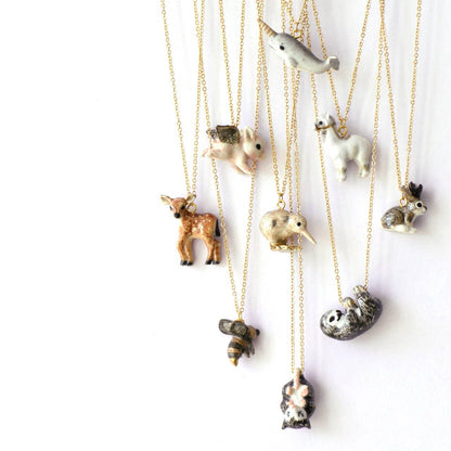 Necklace; Baby Giraffe By Camp Hollow (Hand-Painted Porcelain, 24k Gold Steel Chain)