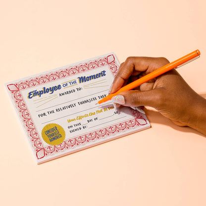 Certificate Notepad; Employee of the Moment