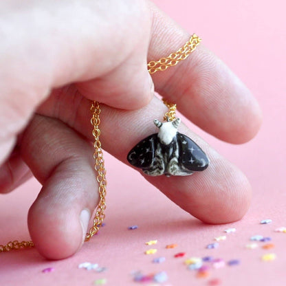 Necklace; Dream Moth By Camp Hollow (Hand-Painted Porcelain, 24k Gold Steel Chain)