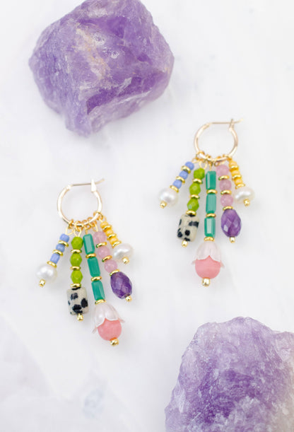 Earrings; Pastel Charm Dangle By Jill Makes (Gold, Handmade)