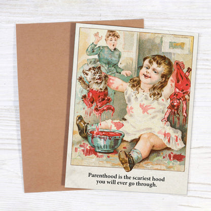 Baby Card; Parenthood Is the Scariest Hood (Baby Shower Card)
