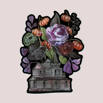 Vinyl Sticker; Floral Haunted House - Made By Shellie