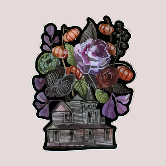 Vinyl Sticker; Floral Haunted House - Made By Shellie