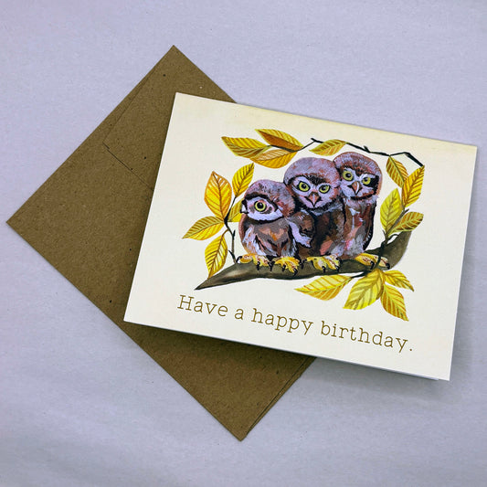 Birthday Card; Owl trio - Made By Shellie