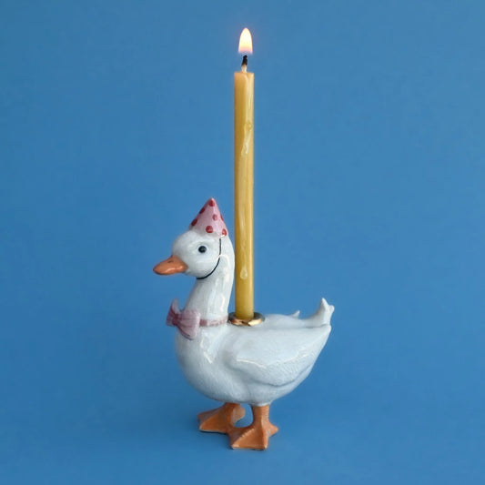 Camp Hollow Cake Topper; Goose with Pink Bow (Hand-Painted Porcelain)
