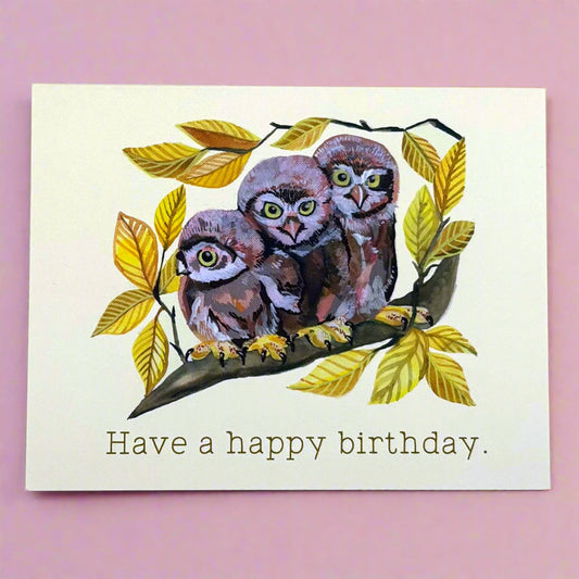 Birthday Card; Owl trio - Made By Shellie