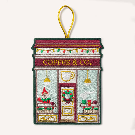Embroidered Ornament; Coffee Shop