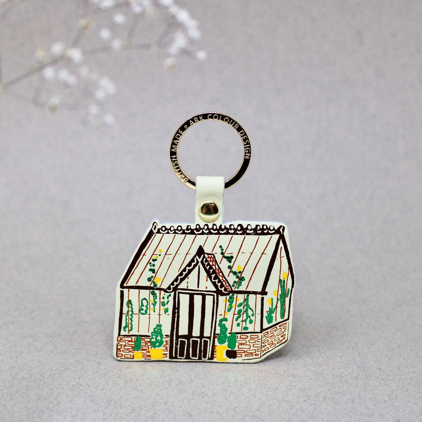 Leather Key Fob; Greenhouse (Foil accents, Gold) By Ark Colour Design