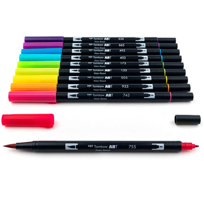Tombow Dual Brush Pen Art Markers: Bright (10 Colors)