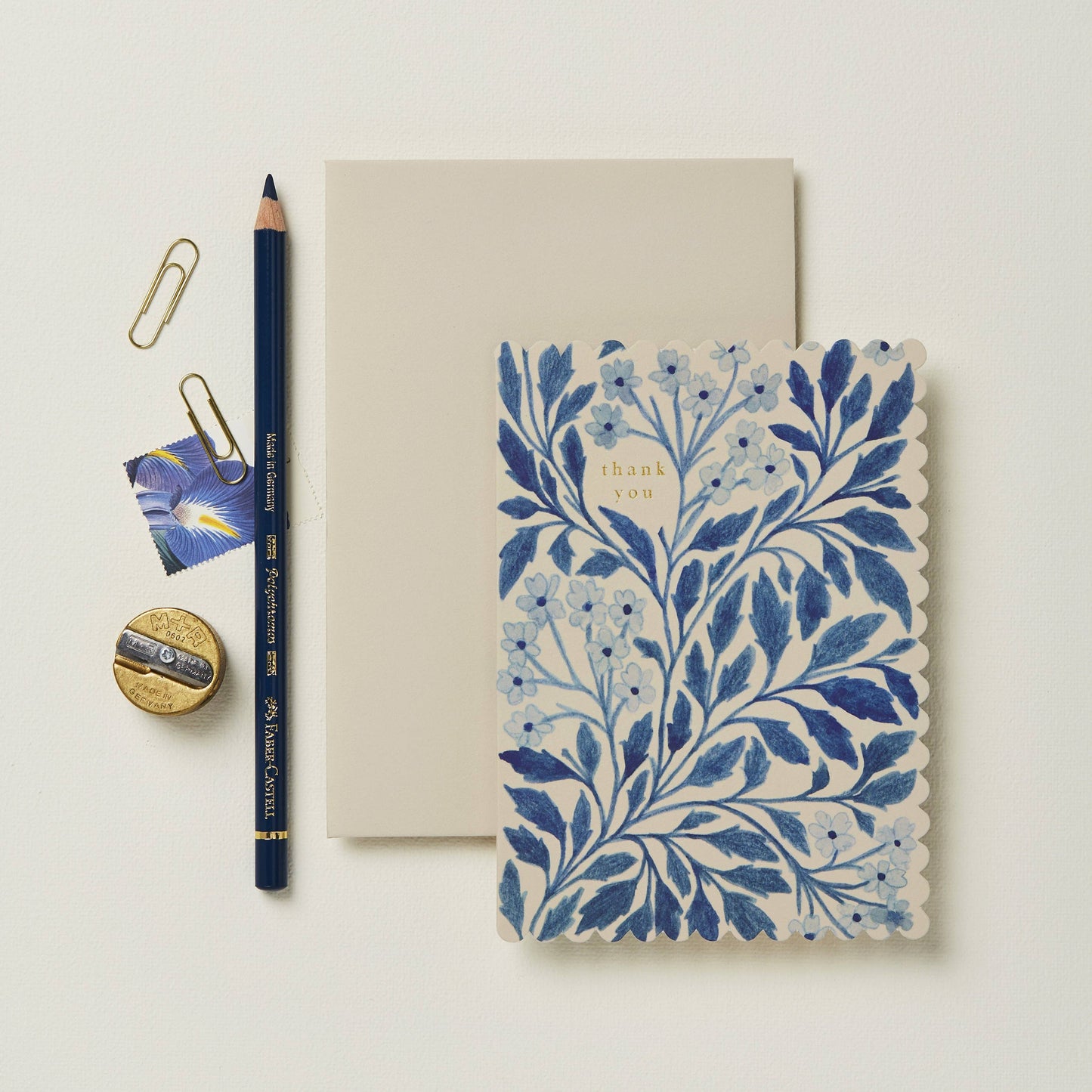 Thank You Card; Blue Flora By Wanderlust Paper Co