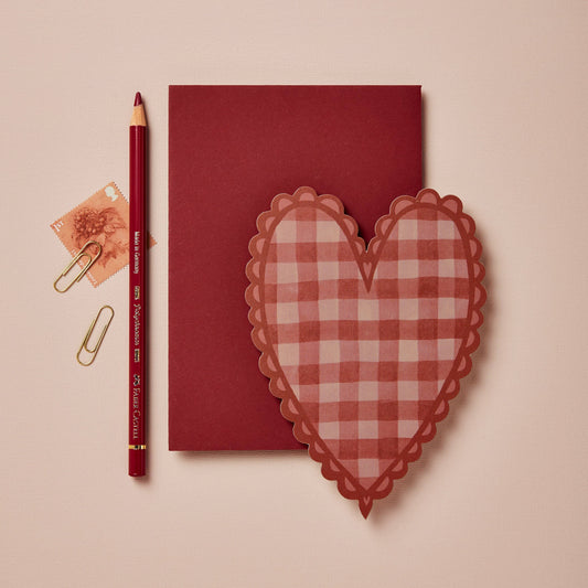 Greeting Card; Red Gingham Heart By Wanderlust Paper Co.