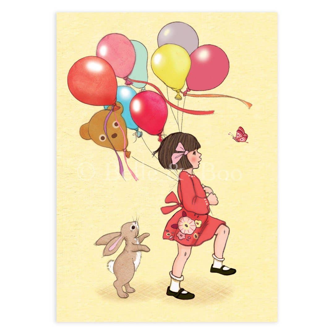 Belle & Boo Ltd Postcard; Birthday Balloons (Vintage Colors)