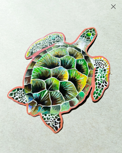 Vinyl Sticker; Sea Turtle Sticker with Holographic Accents